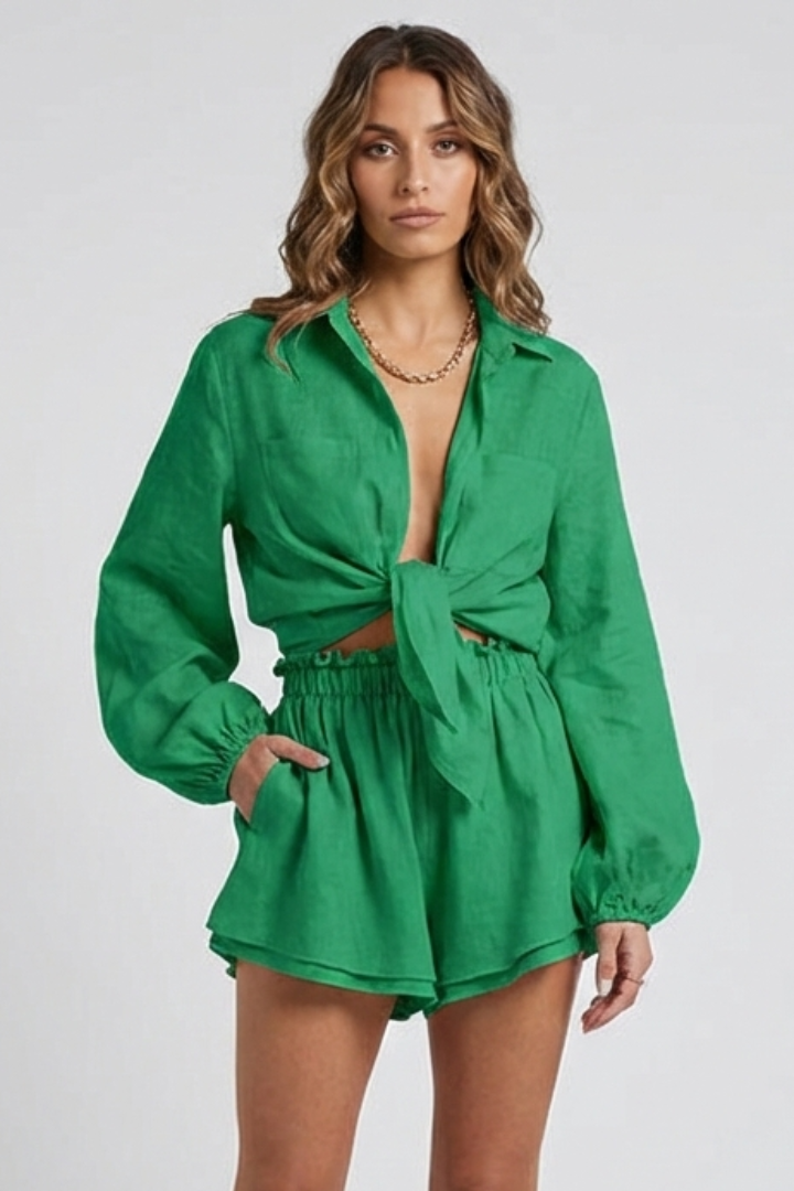 Lena | Chic Button-Up Shirt and Shorts Set