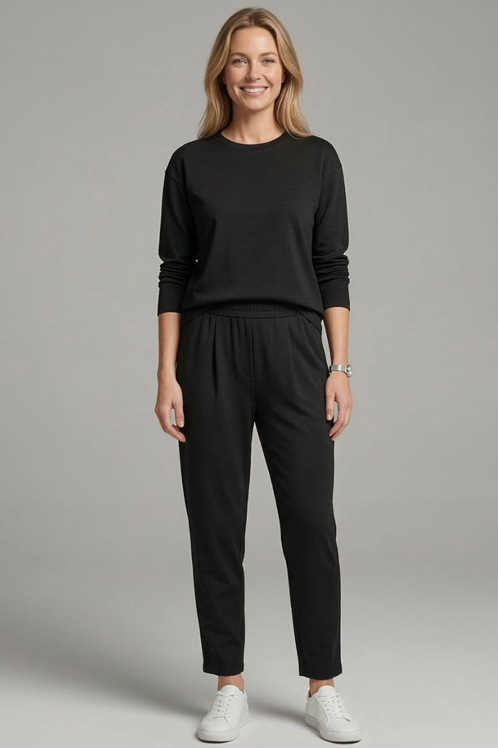 Lena | Chic Crew Neck Top and Tapered Trousers Set