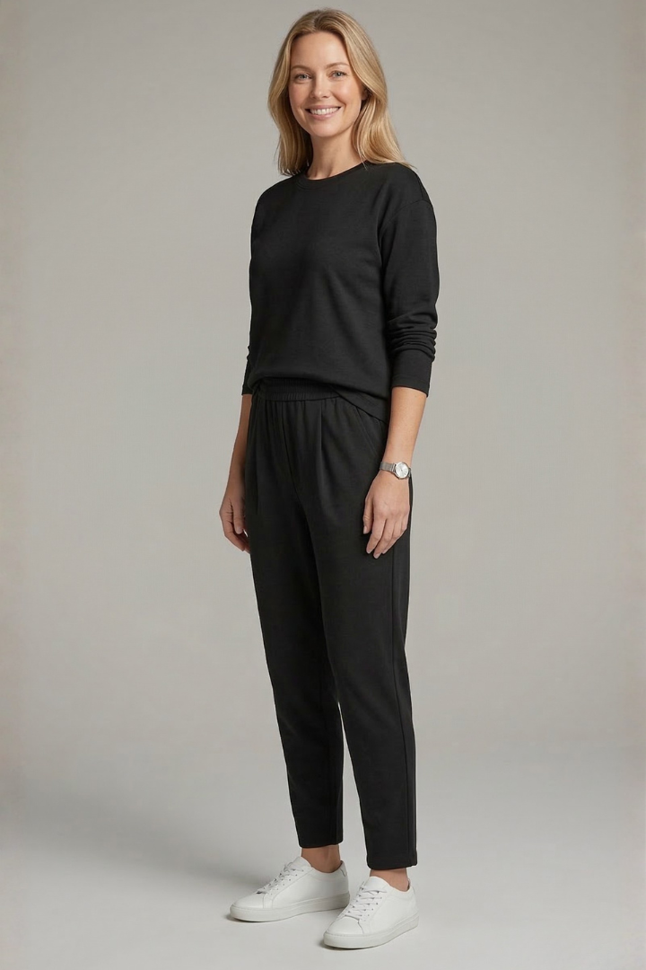 Lena | Chic Crew Neck Top and Tapered Trousers Set