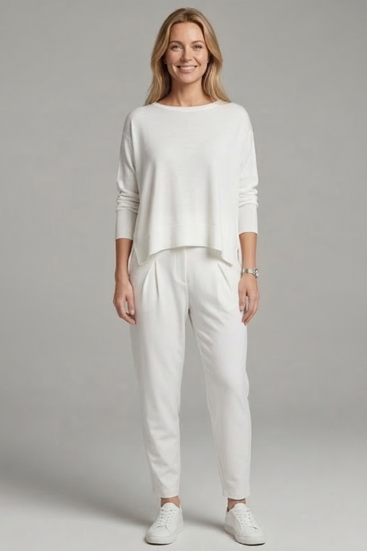 Lena | Chic Crew Neck Top and Tapered Trousers Set