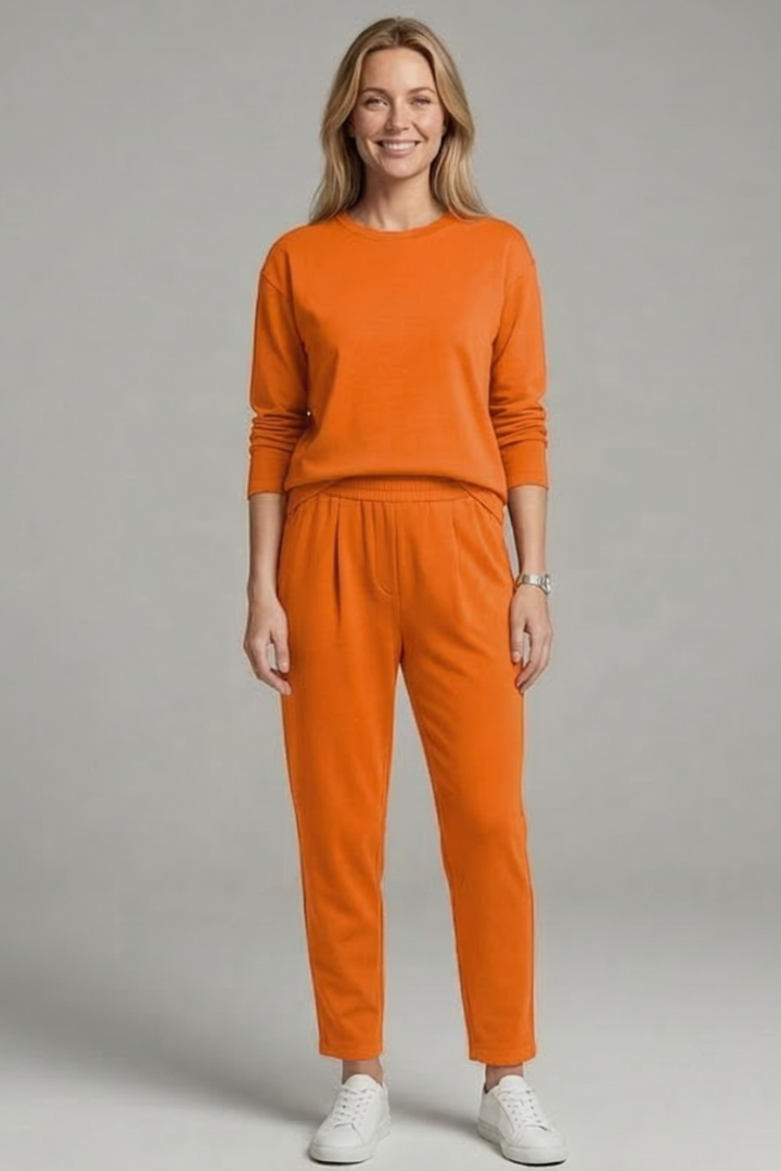 Lena | Chic Crew Neck Top and Tapered Trousers Set