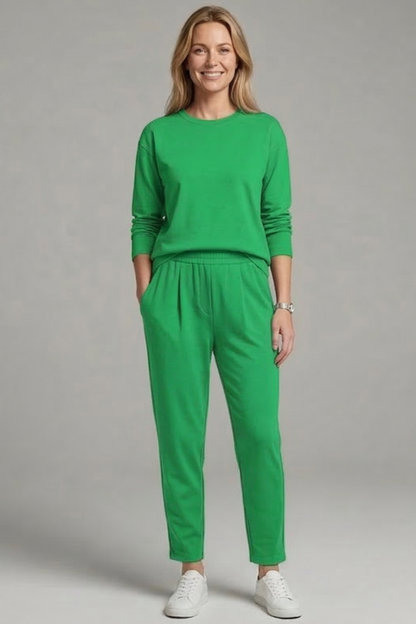 Lena | Chic Crew Neck Top and Tapered Trousers Set