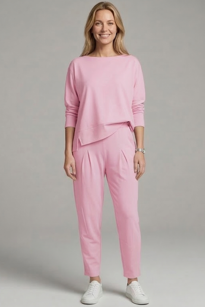 Lena | Chic Crew Neck Top and Tapered Trousers Set