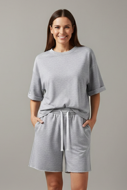 Luna | Chic Two-Piece Crop Top and Drawstring Shorts Set