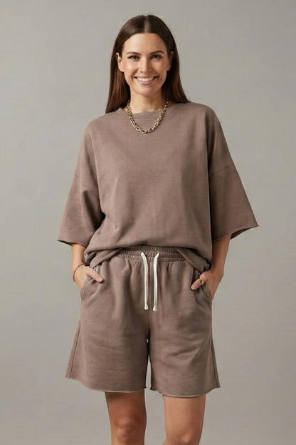 Luna | Chic Two-Piece Crop Top and Drawstring Shorts Set