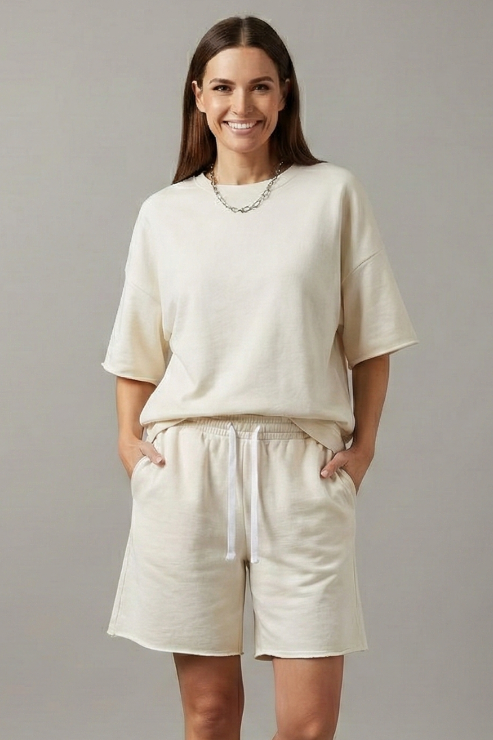 Luna | Chic Two-Piece Crop Top and Drawstring Shorts Set