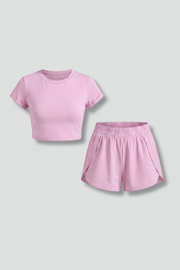Lila | Chic Cropped Tee and Elastic Shorts Set