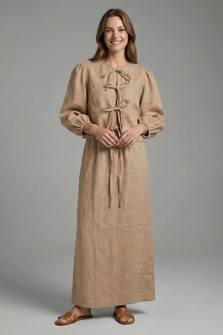 Lila | Lace-Up Top and Elastic Waist Skirt Set