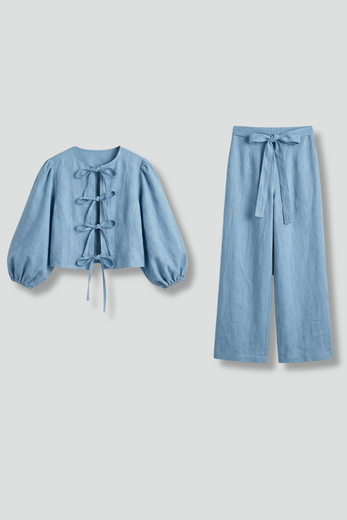 Lila | Lace-Up Top and Elastic Waist Skirt Set