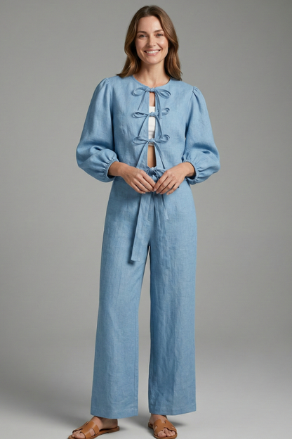 Lila | Lace-Up Top and Elastic Waist Skirt Set