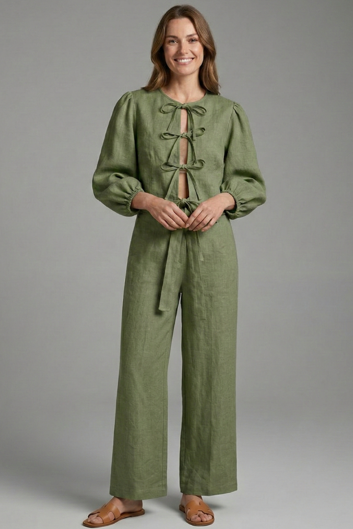 Lila | Lace-Up Top and Elastic Waist Skirt Set