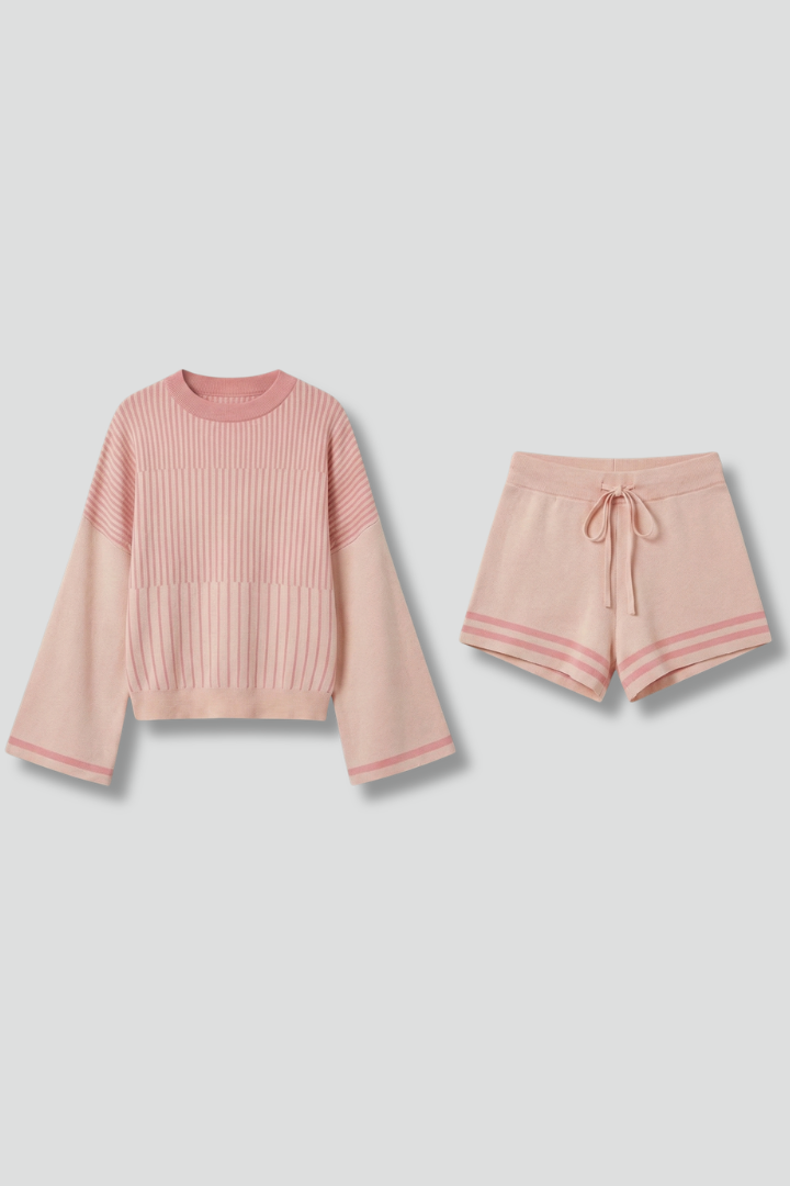 Lila | Chic Long Sleeve Top & Drawstring Shorts Set