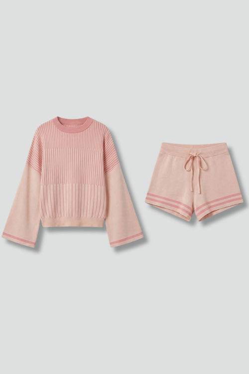 Lila | Chic Long Sleeve Top & Drawstring Shorts Set