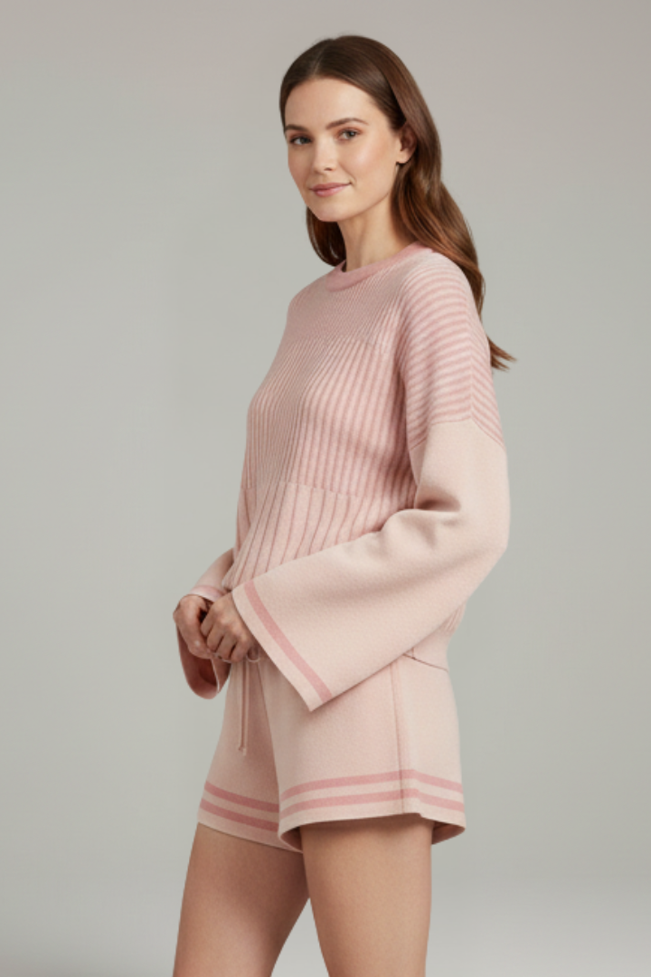 Lila | Chic Long Sleeve Top & Drawstring Shorts Set
