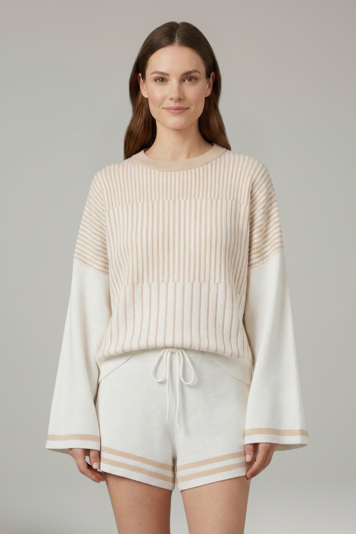 Lila | Chic Long Sleeve Top & Drawstring Shorts Set