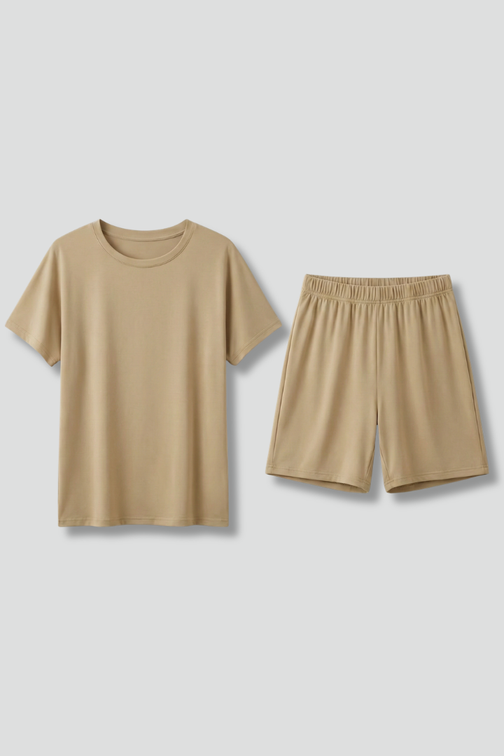 Lena | Chic Round Neck Top & Elastic Waist Shorts Set