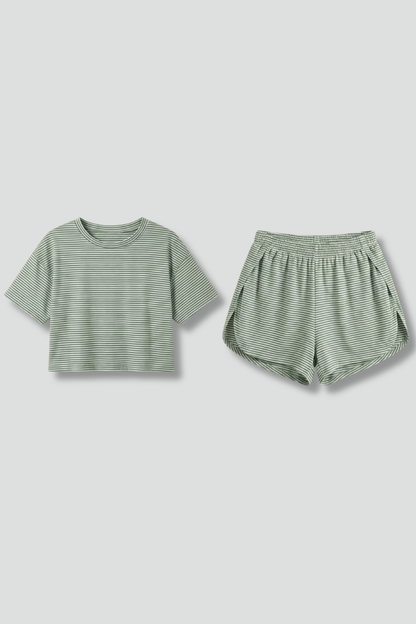Lena | Chic Short Sleeve Set with Elastic Shorts