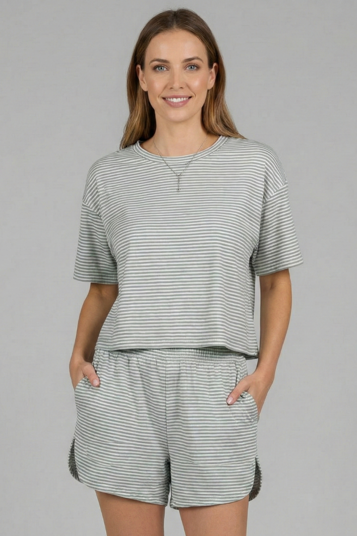 Lena | Chic Short Sleeve Set with Elastic Shorts