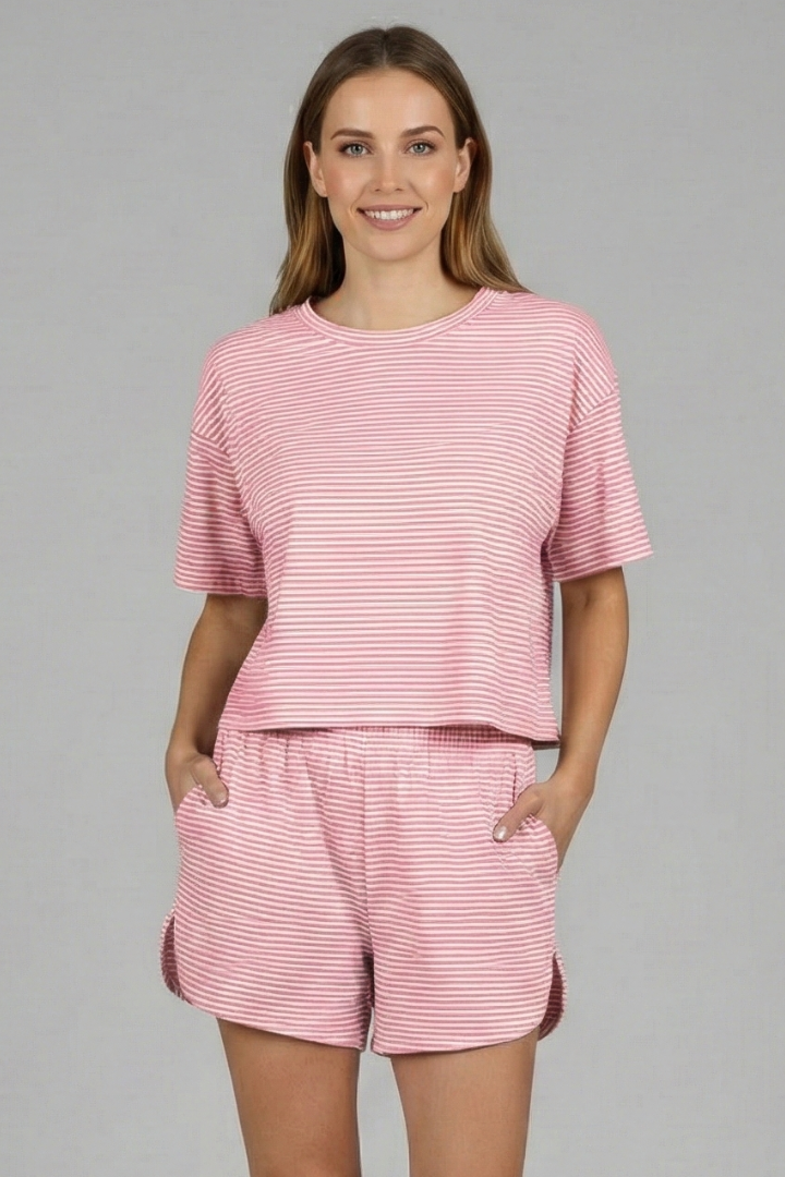 Lena | Chic Short Sleeve Set with Elastic Shorts