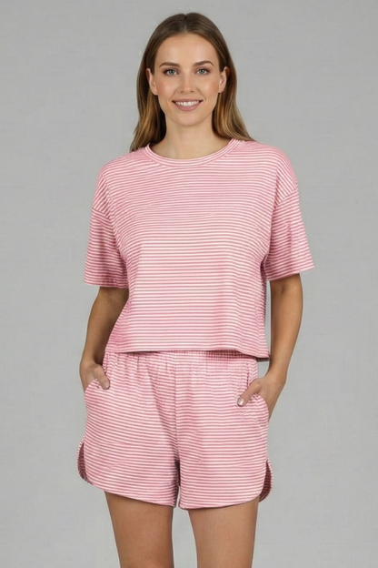 Lena | Chic Short Sleeve Set with Elastic Shorts