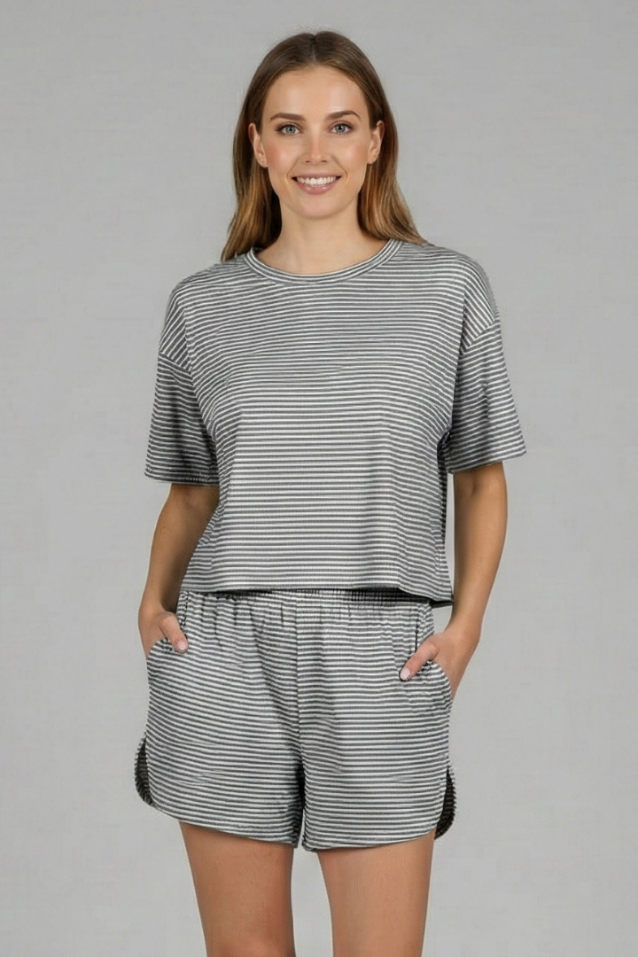 Lena | Chic Short Sleeve Set with Elastic Shorts