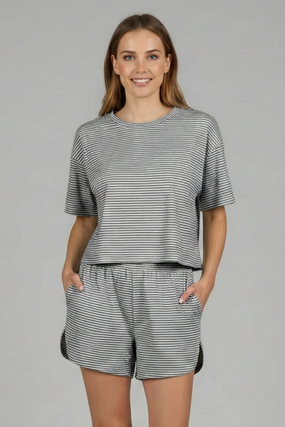 Lena | Chic Short Sleeve Set with Elastic Shorts