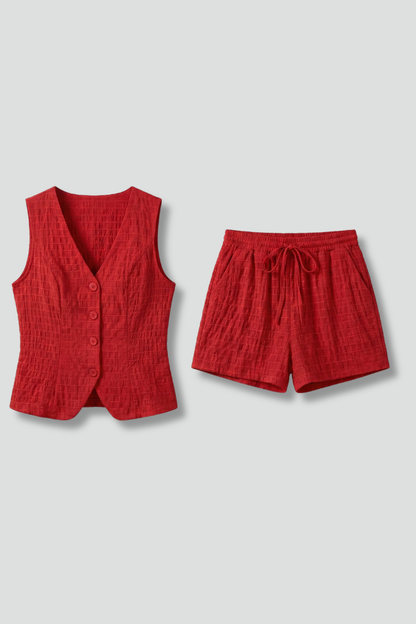 Lila | V-Neck Top and Elastic Shorts Set