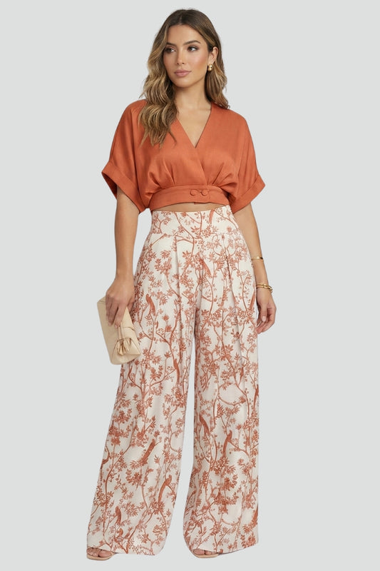 Lena | V-Neck Top and Wide-Leg Trousers Set
