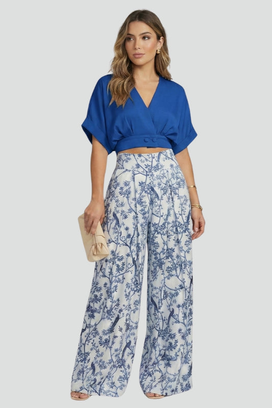 Lena | V-Neck Top and Wide-Leg Trousers Set