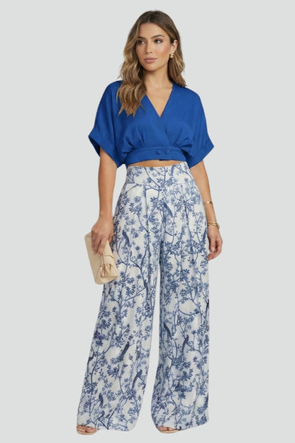 Lena | V-Neck Top and Wide-Leg Trousers Set