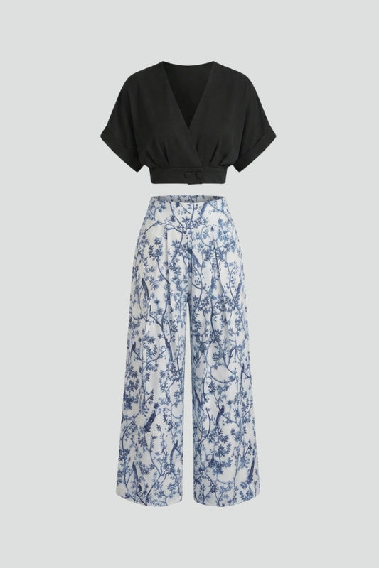 Lena | V-Neck Top and Wide-Leg Trousers Set