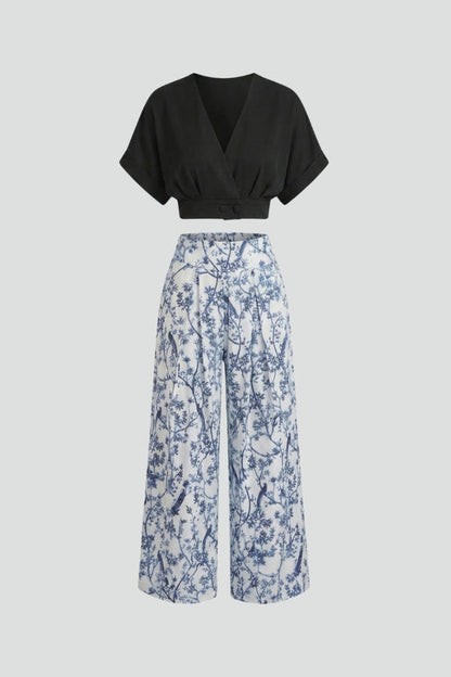 Lena | V-Neck Top and Wide-Leg Trousers Set