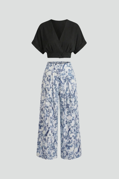 Lena | V-Neck Top and Wide-Leg Trousers Set