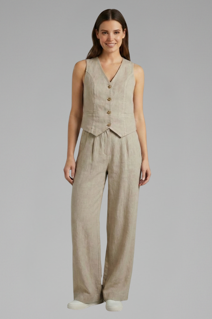 Lila | V-Neck Waistcoat and Wide Trouser Set