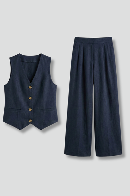 Lila | V-Neck Waistcoat and Wide Trouser Set