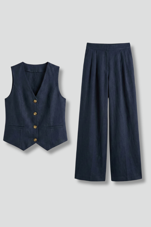 Lila | V-Neck Waistcoat and Wide Trouser Set
