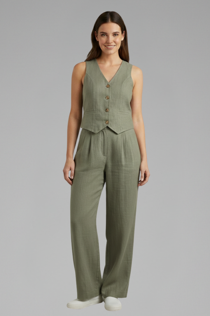 Lila | V-Neck Waistcoat and Wide Trouser Set