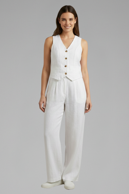 Lila | V-Neck Waistcoat and Wide Trouser Set