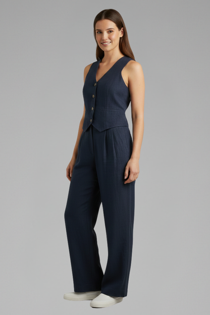 Lila | V-Neck Waistcoat and Wide Trouser Set