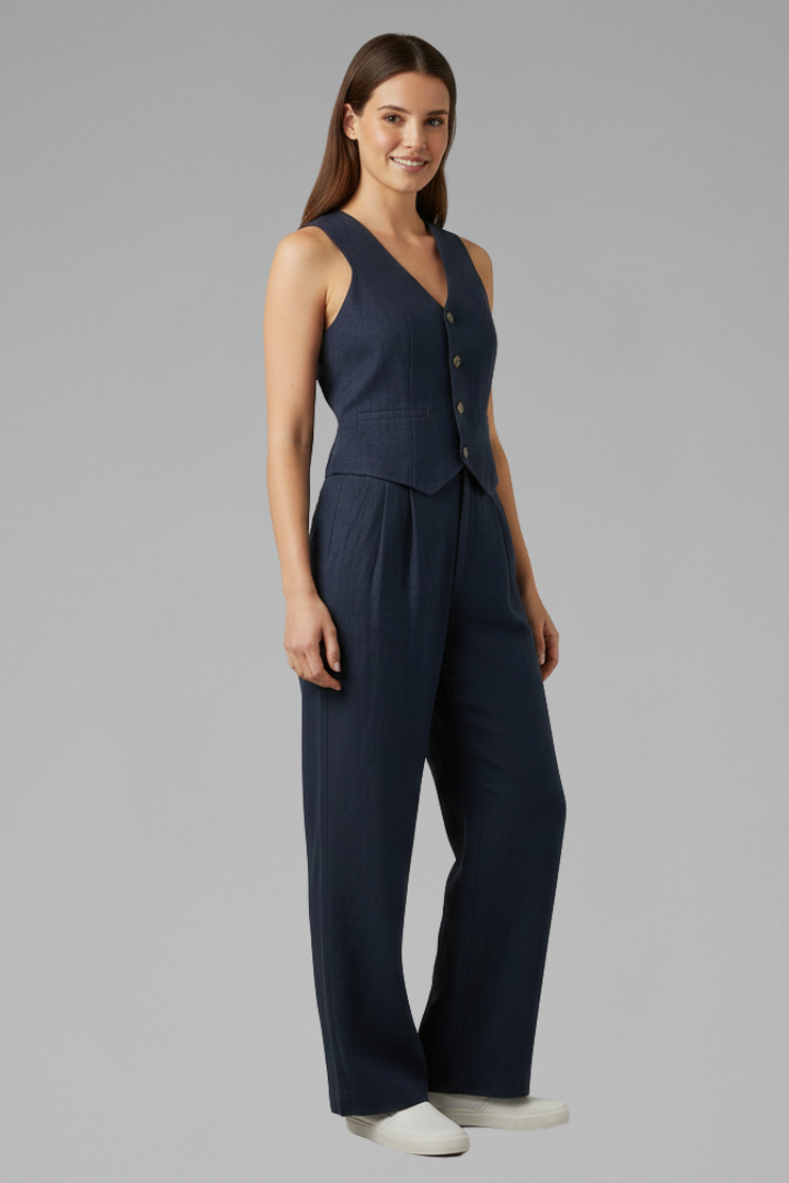 Lila | V-Neck Waistcoat and Wide Trouser Set