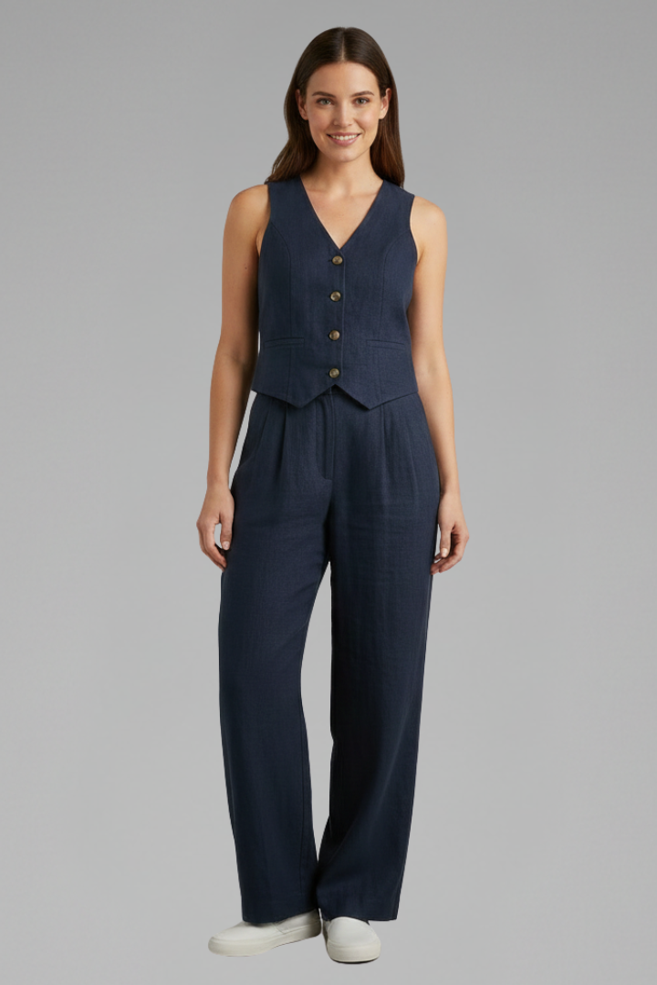 Lila | V-Neck Waistcoat and Wide Trouser Set