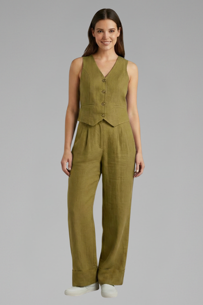 Lila | V-Neck Waistcoat and Wide Trouser Set