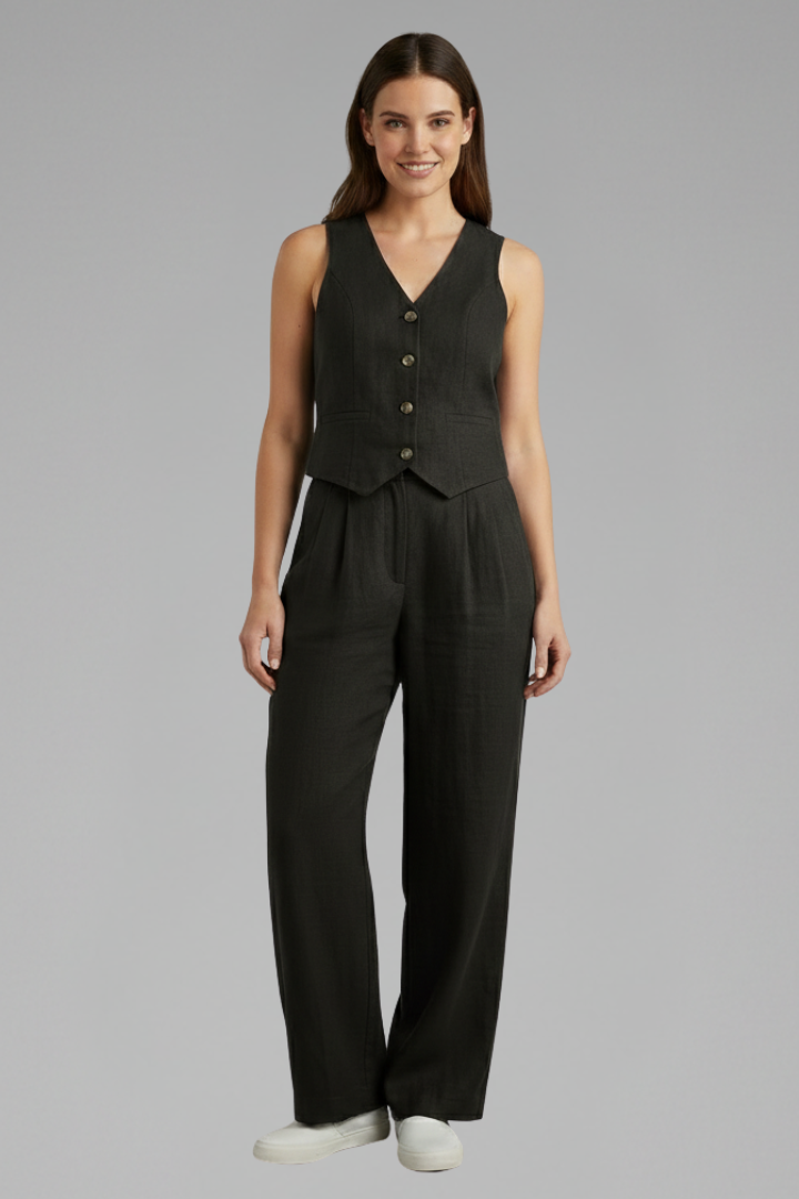 Lila | V-Neck Waistcoat and Wide Trouser Set