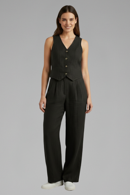 Lila | V-Neck Waistcoat and Wide Trouser Set