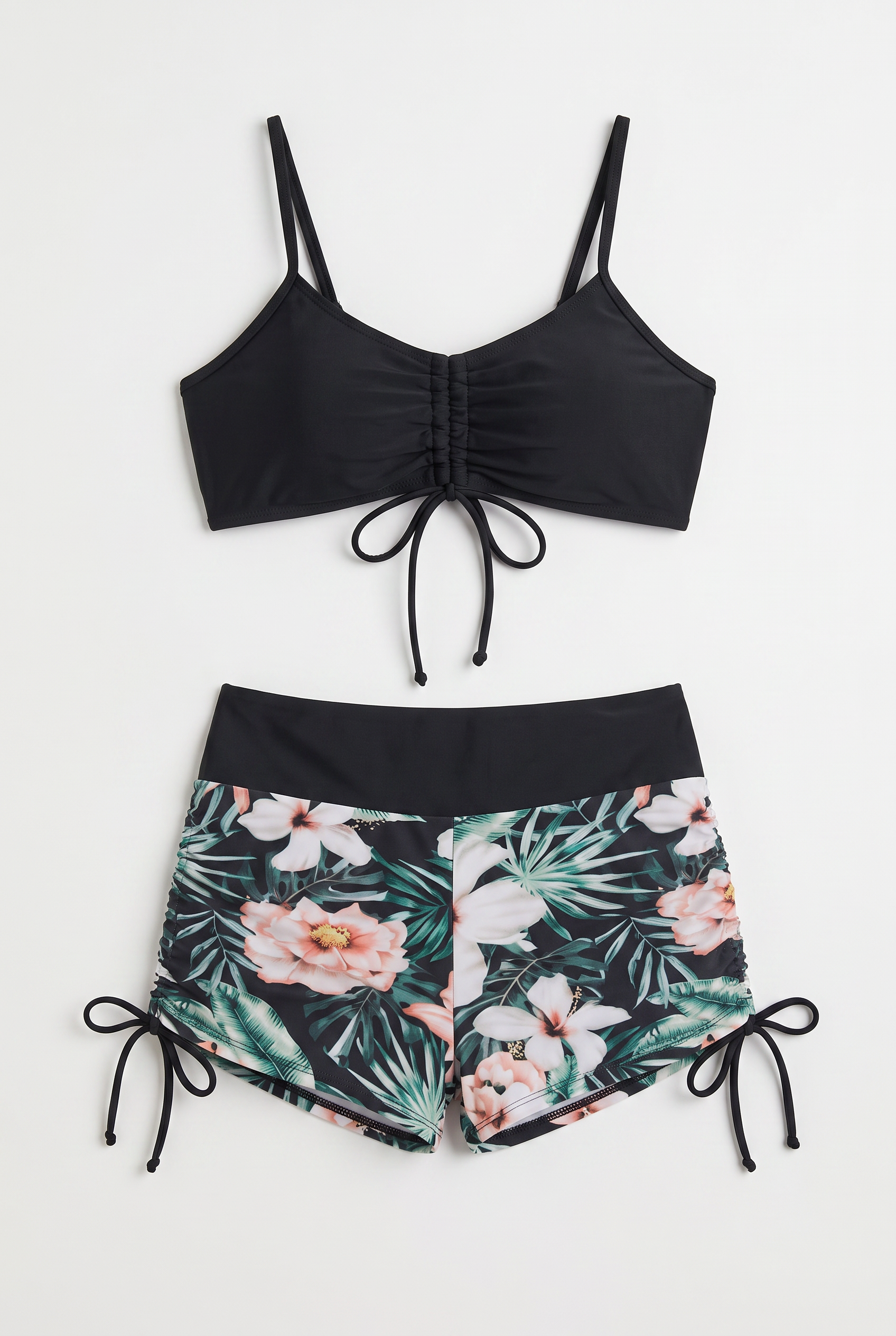 Lila | Ruched Drawstring Swim Set with Floral Shorts