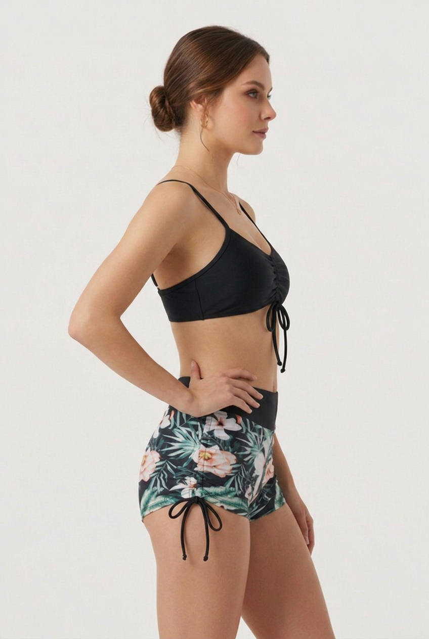 Lila | Ruched Drawstring Swim Set with Floral Shorts