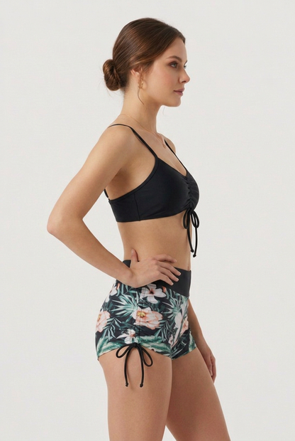 Lila | Ruched Drawstring Swim Set with Floral Shorts