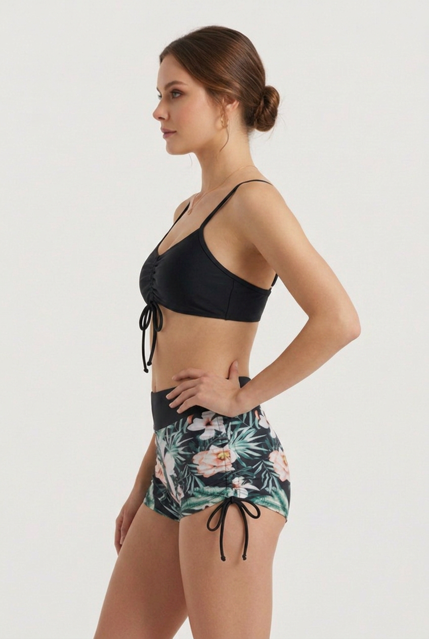 Lila | Ruched Drawstring Swim Set with Floral Shorts
