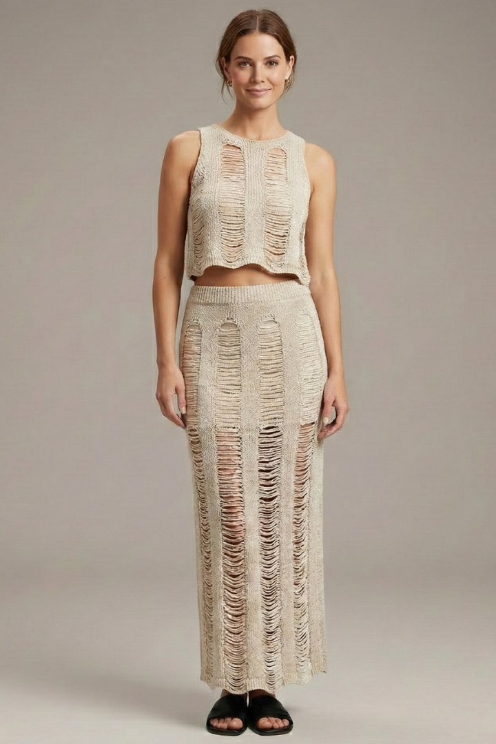 Lila | Chic Two Piece Set with Crop Top and Side Slit Skirt