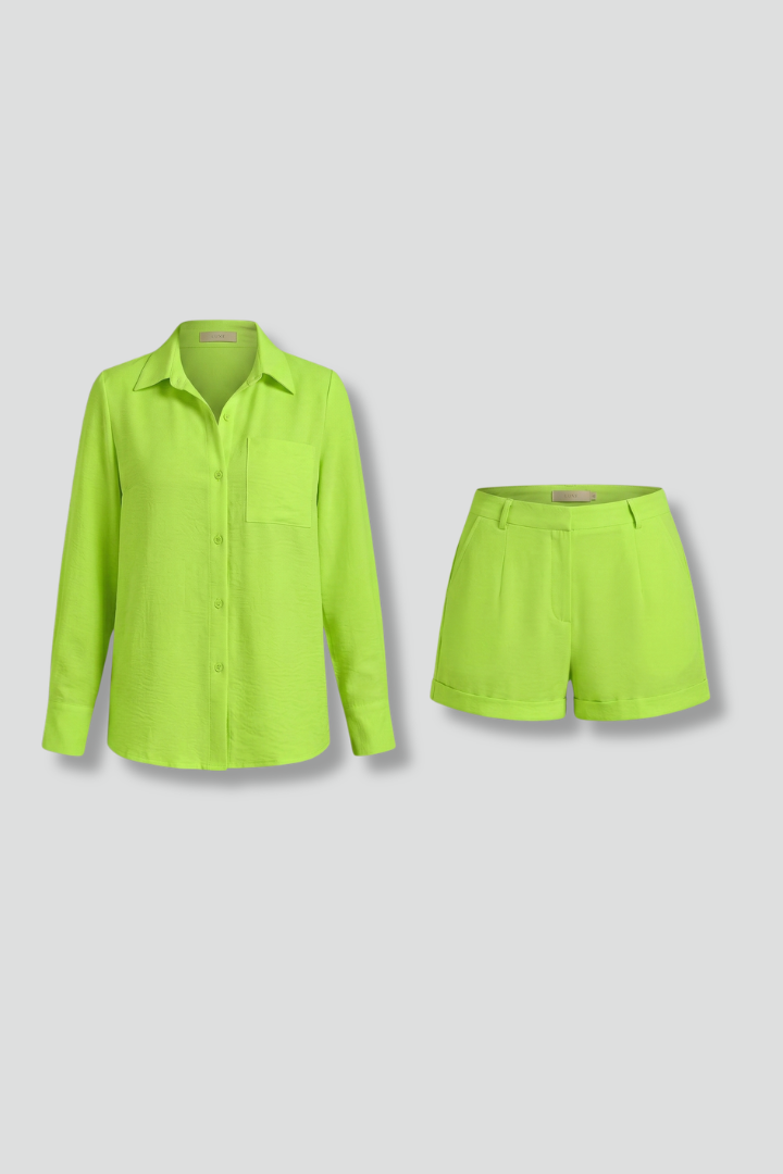 Lila | Chic Long Sleeve Shirt and Shorts Set